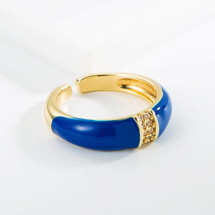 Wholesale Rings gold Copper micro-inlaid rhinestone dripping oil JDC-RS-JL075 Rings JoyasDeChina blue Wholesale Jewelry JoyasDeChina Joyas De China