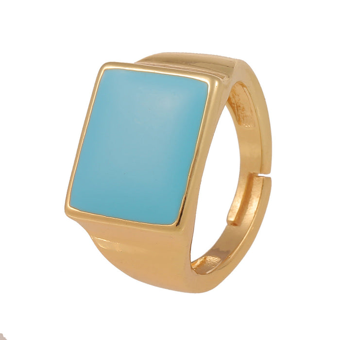 Wholesale Rings gold rectangle copper JDC-RS-HX013 Rings JoyasDeChina blue The openings are adjustable Wholesale Jewelry JoyasDeChina Joyas De China