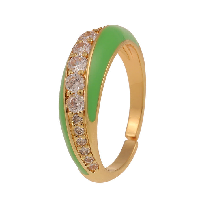 Wholesale Rings gold Zircon oil copper JDC-RS-HX034 Rings JoyasDeChina green The openings are adjustable Wholesale Jewelry JoyasDeChina Joyas De China