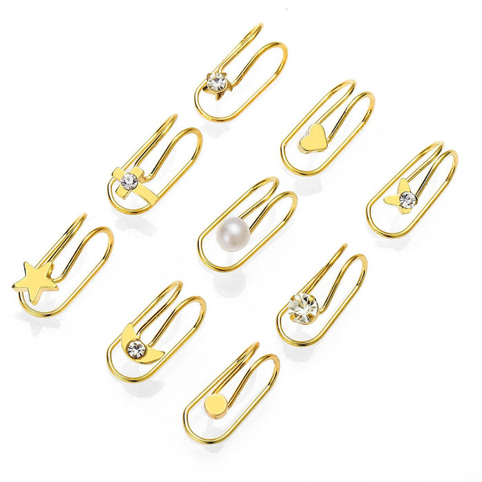 Wholesale rose gold alloy U-shaped Earrings clips JDC-ES-F213 earrings JoyasDeChina B04-03-40 nine-piece set Wholesale Jewelry JoyasDeChina Joyas De China