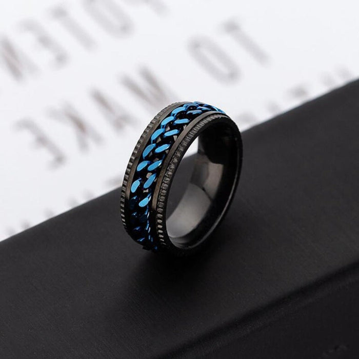Wholesale rotatable chain stainless steel couple ring JDC-RS-Dingc006 Rings 顶潮 bule 6 Wholesale Jewelry JoyasDeChina Joyas De China