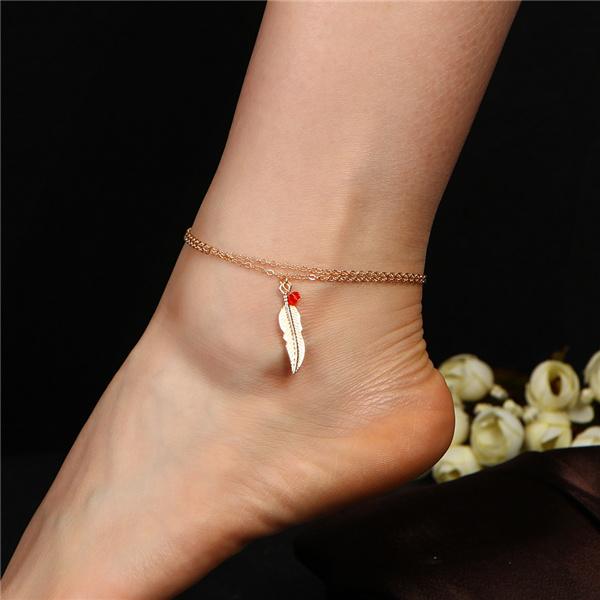 Bulk Jewelry Wholesale round beads feather leaf anklet   JDC-AS-d018 Wholesale factory from China YIWU China