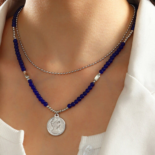 Wholesale Round Brand Avatar Alloy Ball Bead Double Layer Chain Necklace JDC-NE-NZ326 Necklaces 奈珠 Wholesale Jewelry JoyasDeChina Joyas De China