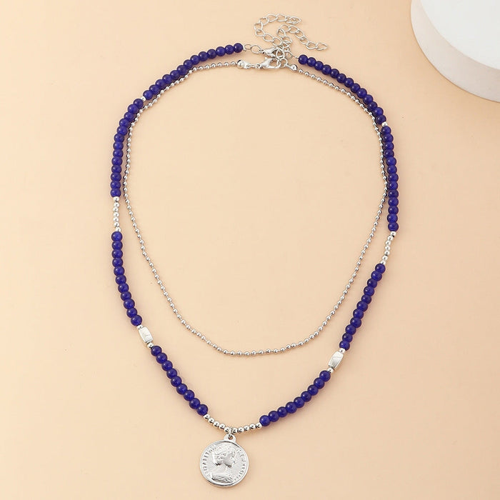 Wholesale Round Brand Avatar Alloy Ball Bead Double Layer Chain Necklace JDC-NE-NZ326 Necklaces 奈珠 Wholesale Jewelry JoyasDeChina Joyas De China