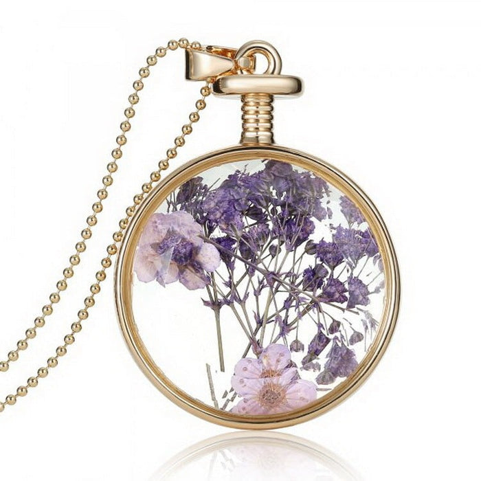 Wholesale Round Fashion Dried Flower Transparent Crystal Necklace JDC-NE-YinH011 Necklaces 颖皓 150N57 Wholesale Jewelry JoyasDeChina Joyas De China