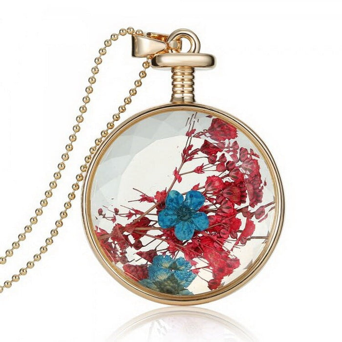 Wholesale Round Fashion Dried Flower Transparent Crystal Necklace JDC-NE-YinH011 Necklaces 颖皓 150N62 Wholesale Jewelry JoyasDeChina Joyas De China