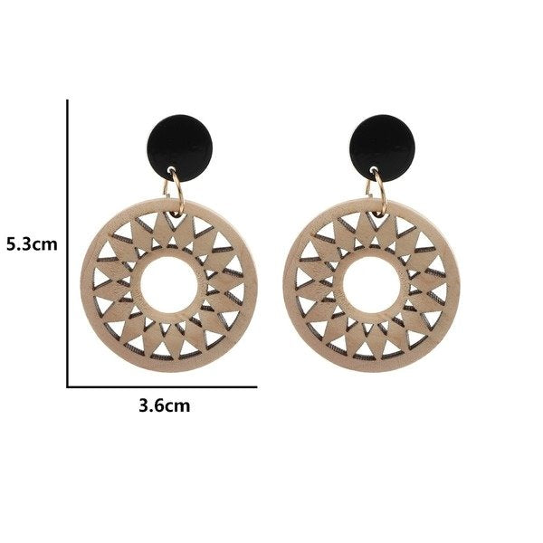 Wholesale round hollow wooden earrings JDC-ES-NZ041 Earrings 奈珠 Wholesale Jewelry JoyasDeChina Joyas De China