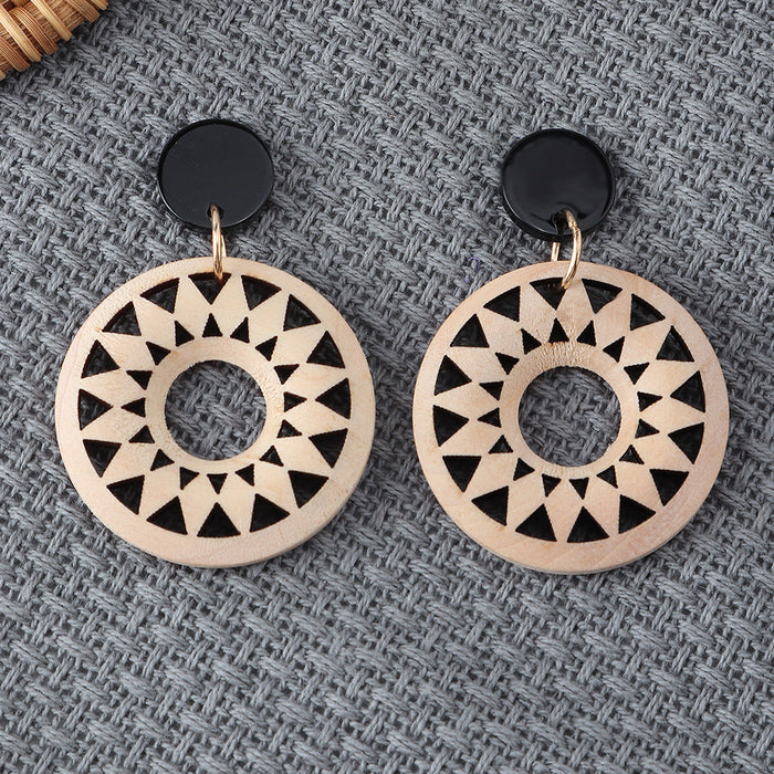 Wholesale round hollow wooden earrings JDC-ES-NZ041 Earrings 奈珠 EZ3921mise Wholesale Jewelry JoyasDeChina Joyas De China