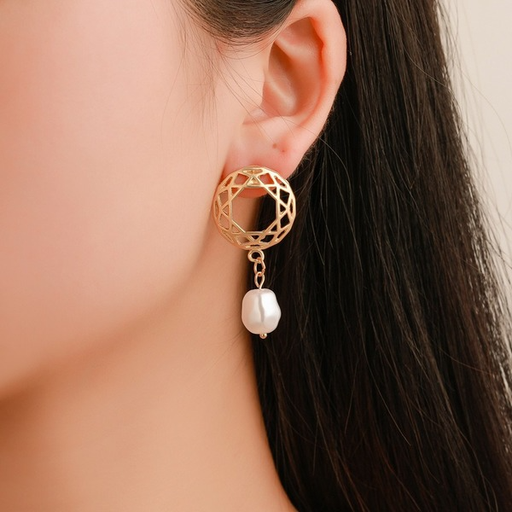 Bulk Jewelry Wholesale round mesh hollow Pearl Earrings JDC-ES-MH028 Wholesale factory from China YIWU China