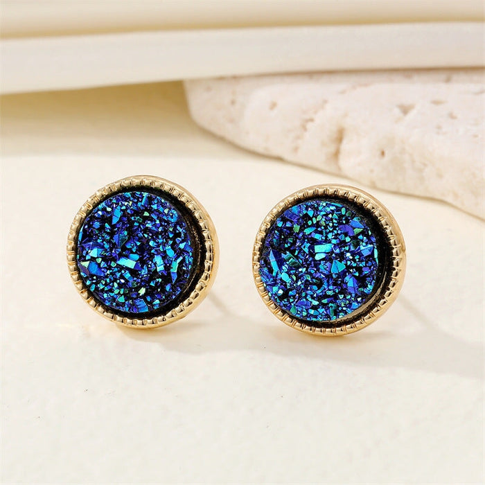 Wholesale Round Resin Glitter Metal Earrings MOQ≥6 JDC-ES-Juej001 Earrings 觉际 dark green AB Wholesale Jewelry JoyasDeChina Joyas De China