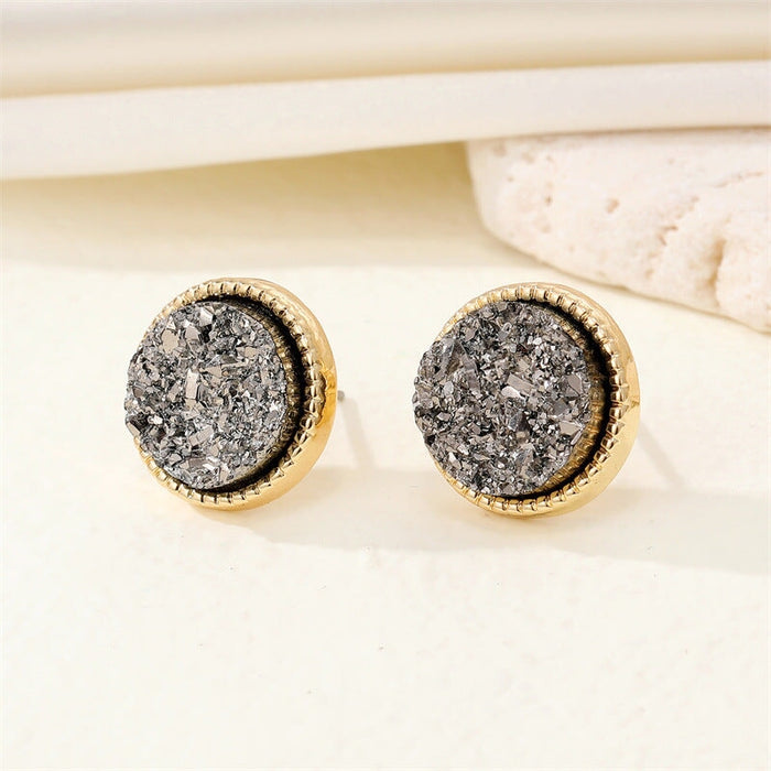 Wholesale Round Resin Glitter Metal Earrings MOQ≥6 JDC-ES-Juej001 Earrings 觉际 grey Wholesale Jewelry JoyasDeChina Joyas De China