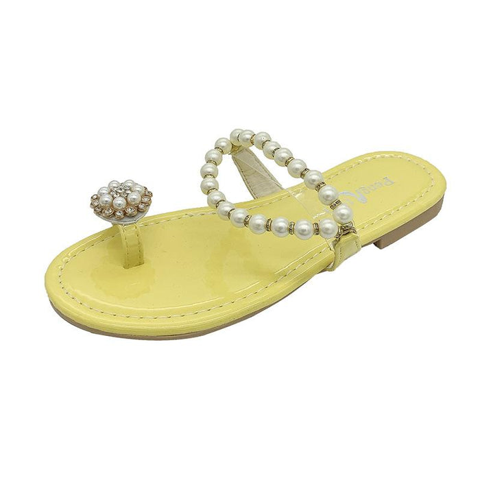 Bulk Jewelry Wholesale rubber artificial LEATHER pearl flat-toe slippers JDC-SP-GQ040 Wholesale factory from China YIWU China
