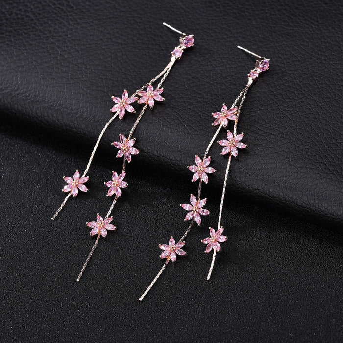 Wholesale S925 Silver Needle Copper Zircon Tassel Earrings JDC-ES-XuF105 Earrings 旭帆 pink Wholesale Jewelry JoyasDeChina Joyas De China
