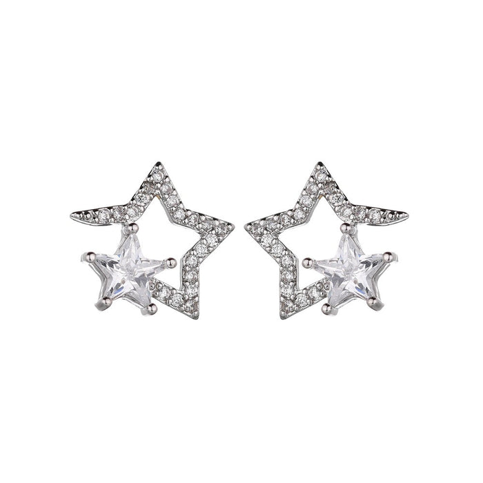Wholesale S925 Silver Needle String Empty Pentagram Zircon Earrings JDC-ES-XuF116 Earrings 旭帆 A Wholesale Jewelry JoyasDeChina Joyas De China