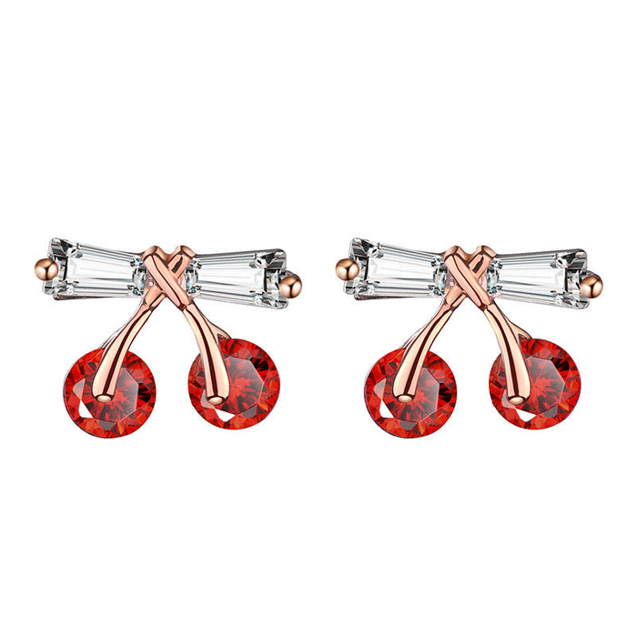 Wholesale S925 Silver Pin Bow Cherry Zircon Copper Earrings JDC-ES-XuF113 Earrings 旭帆 Wholesale Jewelry JoyasDeChina Joyas De China