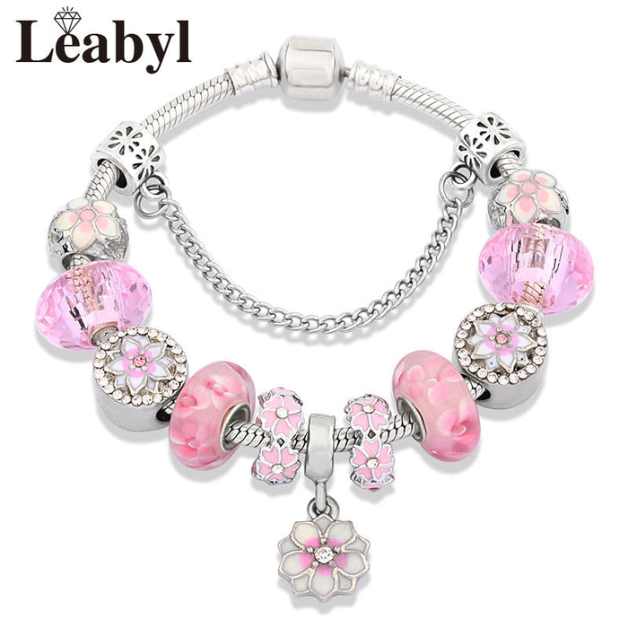 Wholesale Sakura Pink Crystal Beaded Bracelet JDC-BT-LJ026 Bracelet JoyasDeChina P10965 18cm Wholesale Jewelry JoyasDeChina Joyas De China