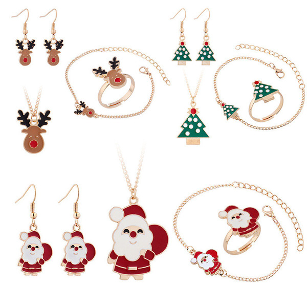 Wholesale Santa elk bell Earrings Necklace Ring Bracelet 4-piece set JDC-ES-QZ002 Earrings JoyasDeChina Wholesale Jewelry JoyasDeChina Joyas De China
