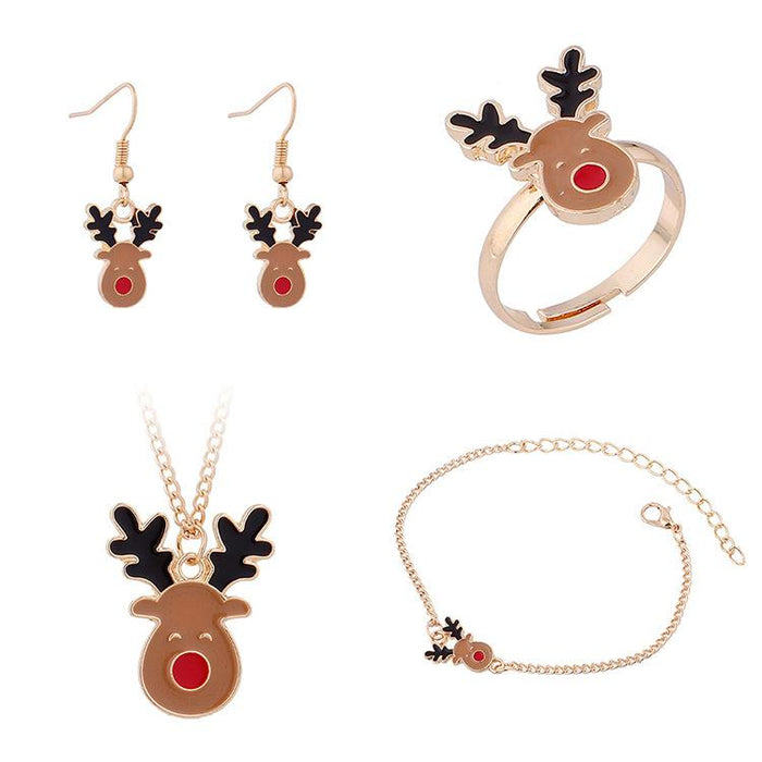 Wholesale Santa elk bell Earrings Necklace Ring Bracelet 4-piece set JDC-ES-QZ002 Earrings JoyasDeChina Deer head 143201 Wholesale Jewelry JoyasDeChina Joyas De China