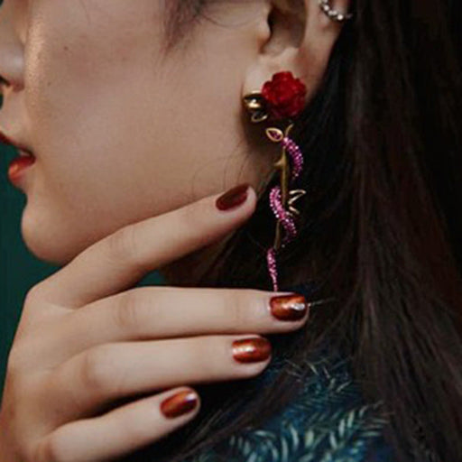 Wholesale Scarlet rose twine pink Rhinestone snake body earrings JDC-ES-YQ001 Earrings JoyasDeChina Wholesale Jewelry JoyasDeChina Joyas De China