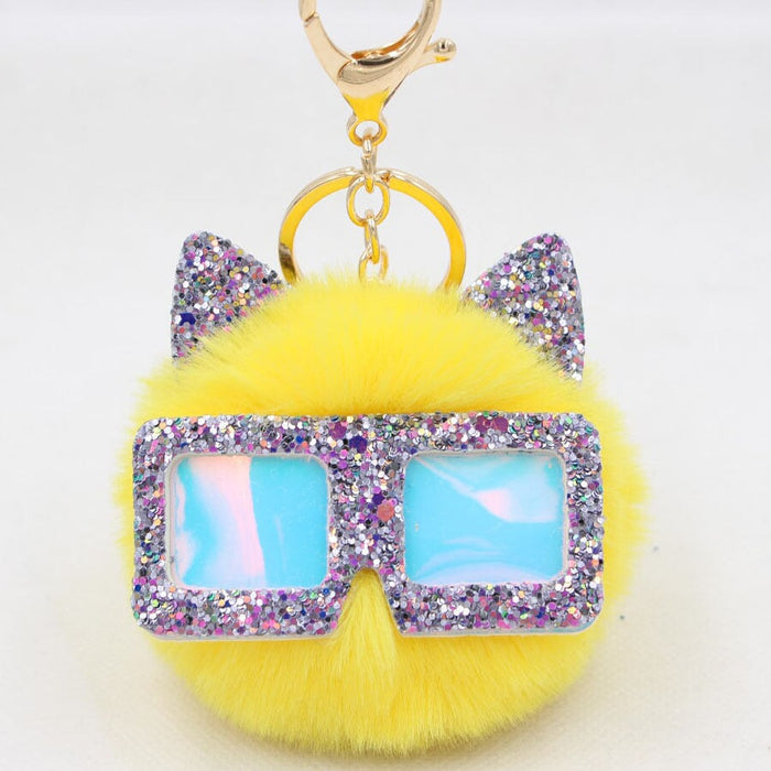 Wholesale Sequin Glasses Frame Imitation Rex Rabbit Hair Alloy Hair Ball Ear Keychain JDC-KC-Zuge028 Keychains 祖格 yellow / Wholesale Jewelry JoyasDeChina Joyas De China