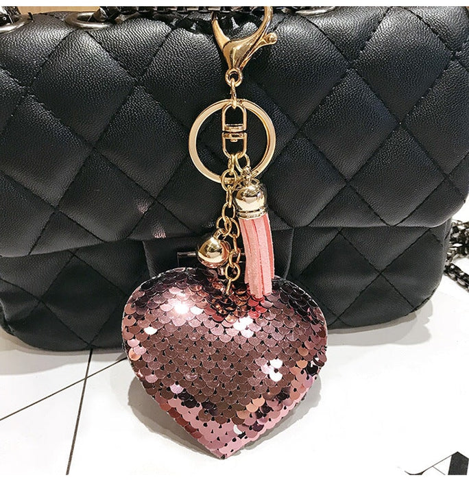 Wholesale Sequin Heart Shape Metal Keychain JDC-KC-FeiRun039 Keychains 飞润 pink OPP Wholesale Jewelry JoyasDeChina Joyas De China