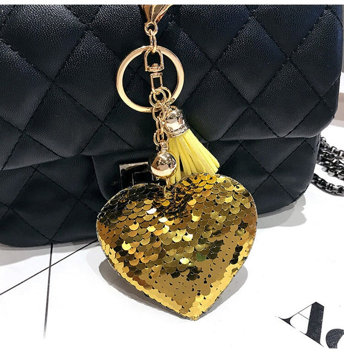Wholesale Sequin Heart Shape Metal Keychain JDC-KC-FeiRun039 Keychains 飞润 yellow OPP Wholesale Jewelry JoyasDeChina Joyas De China