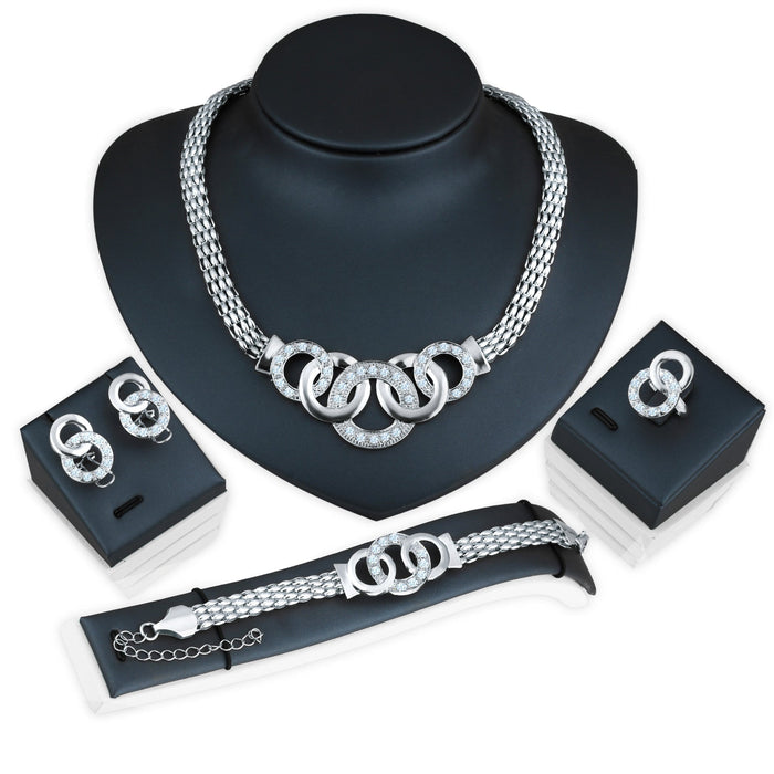 Wholesale set rhinestone necklace stud earring bracelet ring four-piece set JDC-RS-F081 Rings 韩之尚 Wholesale Jewelry JoyasDeChina Joyas De China