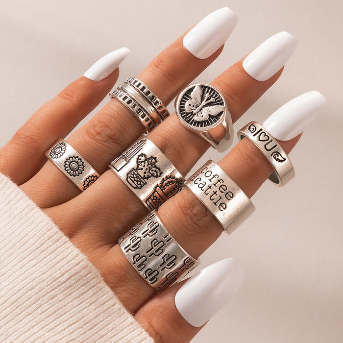 Wholesale seven-piece alloy alphabet butterfly ring JDC-RS-C327 Rings 咏歌 20919 Wholesale Jewelry JoyasDeChina Joyas De China