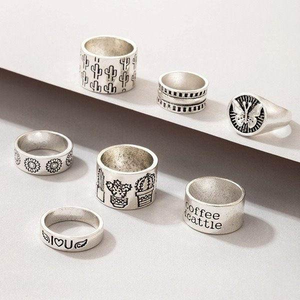 Wholesale seven-piece alloy alphabet butterfly ring JDC-RS-C327 Rings 咏歌 Wholesale Jewelry JoyasDeChina Joyas De China