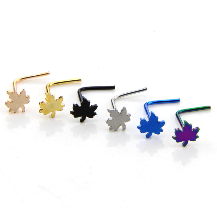 Wholesale seven shaped nose nail Stainless Steel Nose nail JDC-NS-LX010 Piercings JoyasDeChina Hemp fimble leaf 6 PCs per pack (one for each color) Wholesale Jewelry JoyasDeChina Joyas De China