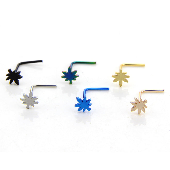 Wholesale seven shaped nose nail Stainless Steel Nose nail JDC-NS-LX010 Piercings JoyasDeChina maple leaves 6 PCs per pack (one for each color) Wholesale Jewelry JoyasDeChina Joyas De China