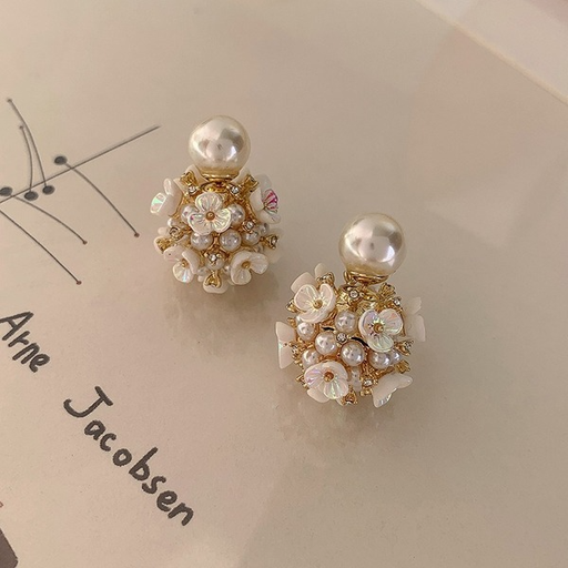 Wholesale shell flower pearl earrings JDC-ES-W353 Earrings JoyasDeChina Wholesale Jewelry JoyasDeChina Joyas De China