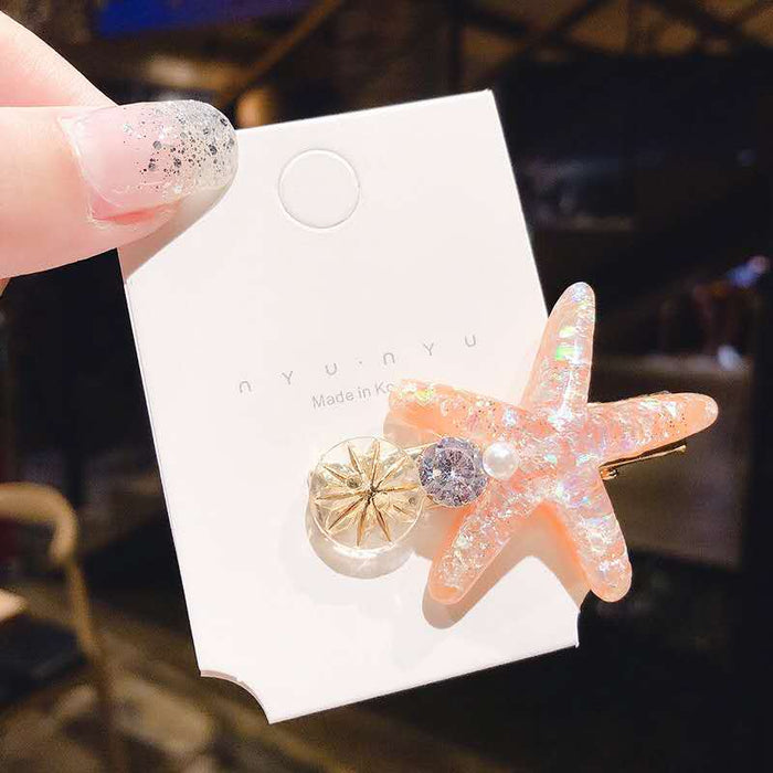 Wholesale Shell Starfish Hairpin JDC-HC-ZhuoM003 Hair Clips 卓美 Pink Wholesale Jewelry JoyasDeChina Joyas De China