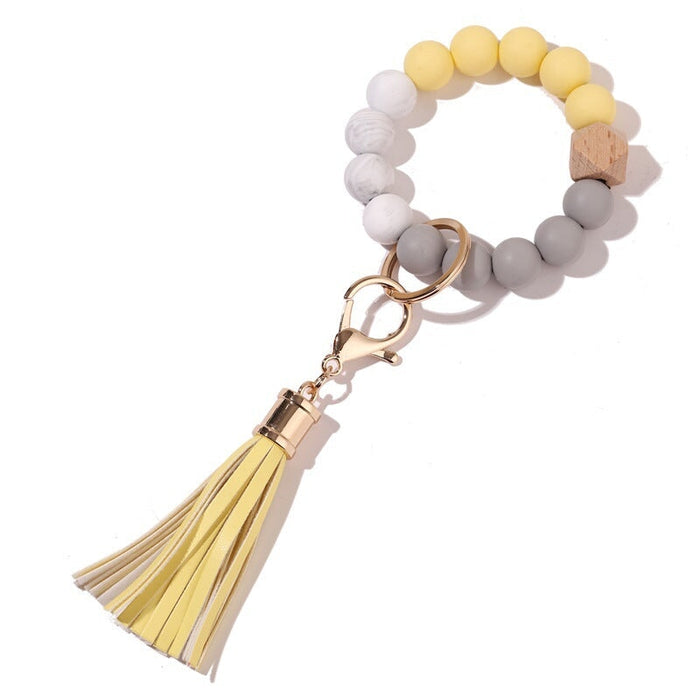 Wholesale Silicone Bead Bracelet Wood Bead Tassel Keychain JDC-KC-JinHan001 Keychains 金涵 #1 Wholesale Jewelry JoyasDeChina Joyas De China