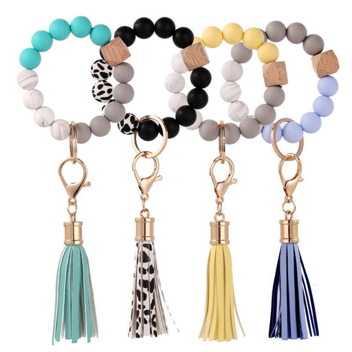 Wholesale Silicone Bead Bracelet Wood Bead Tassel Keychain JDC-KC-JinHan001 Keychains 金涵 Wholesale Jewelry JoyasDeChina Joyas De China