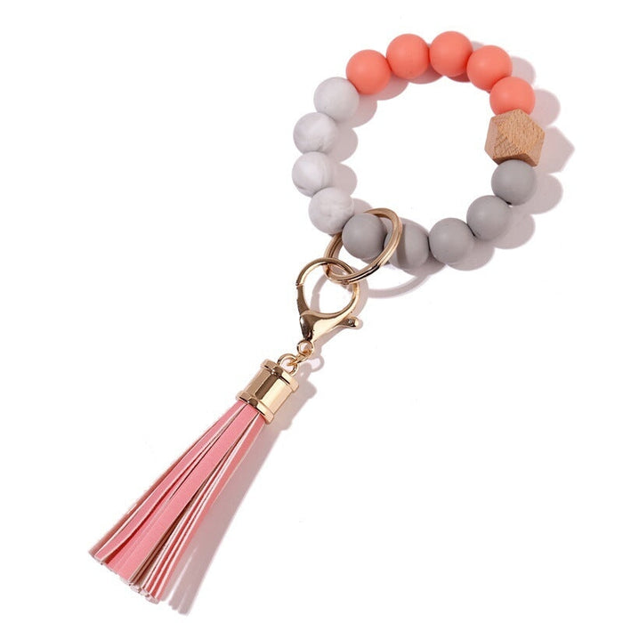 Wholesale Silicone Bead Bracelet Wood Bead Tassel Keychain JDC-KC-JinHan001 Keychains 金涵 Wholesale Jewelry JoyasDeChina Joyas De China