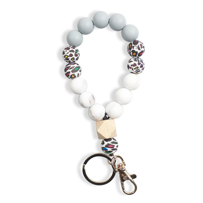 Wholesale Silicone Beaded Wood Bead Keychain Wristlet JDC-KC-ZhiS001 Keychains 智尚 colorful leopard print Wholesale Jewelry JoyasDeChina Joyas De China
