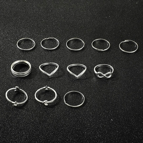 Bulk Jewelry Wholesale silver alloy ancient silver 8 character five pointed star ring 12 sets JDC-RS-C092 Wholesale factory from China YIWU China