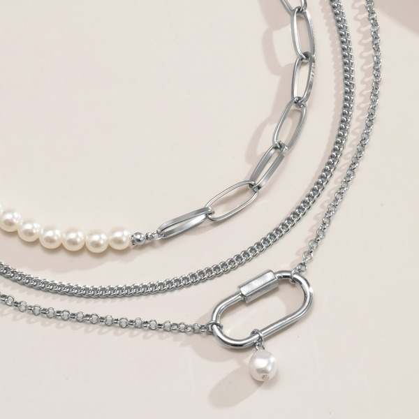Bulk Jewelry Wholesale silver alloy asymmetric imitation pearl square necklace JDC-NE-KunJ026 Wholesale factory from China YIWU China