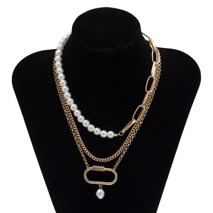 Bulk Jewelry Wholesale silver alloy asymmetric imitation pearl square necklace JDC-NE-KunJ026 Wholesale factory from China YIWU China