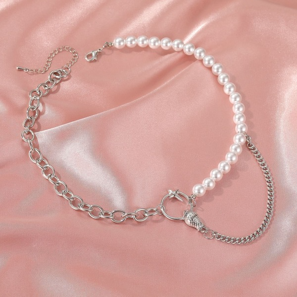 Bulk Jewelry Wholesale silver alloy asymmetric pearl splicing snake necklaces JDC-NE-D600 Wholesale factory from China YIWU China