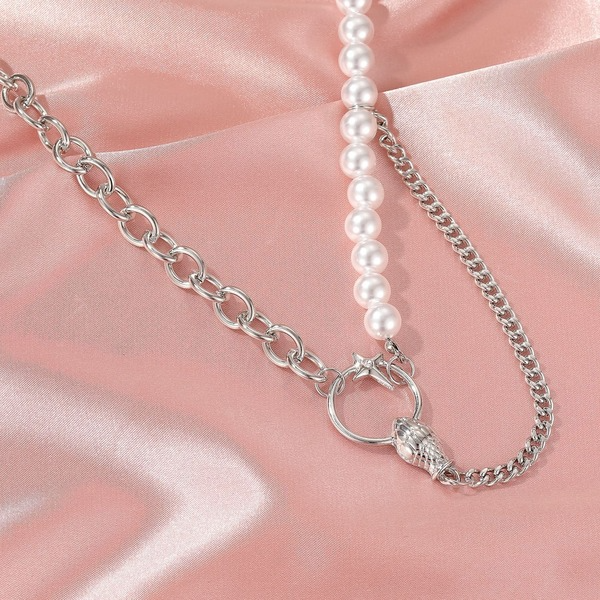 Bulk Jewelry Wholesale silver alloy asymmetric pearl splicing snake necklaces JDC-NE-D600 Wholesale factory from China YIWU China
