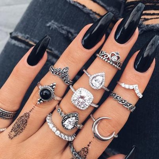 Bulk Jewelry Wholesale silver alloy black gem moon ring JDC-RS-RXF002 Wholesale factory from China YIWU China