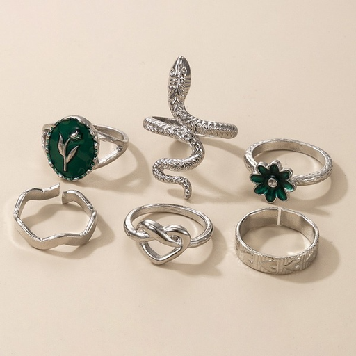 Bulk Jewelry Wholesale silver alloy Bohemian wind snake element green oil drop rings set  JDC-RS-C230 Wholesale factory from China YIWU China