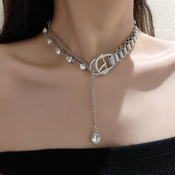 Bulk Jewelry Wholesale silver alloy chain mosaic diamond necklace JDC-NE-BY033 Wholesale factory from China YIWU China