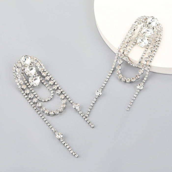 Wholesale silver alloy claw chain multi-layer ring-encrusted Rhinestone earrings JDC-ES-CL013 Earrings JoyasDeChina silver Wholesale Jewelry JoyasDeChina Joyas De China