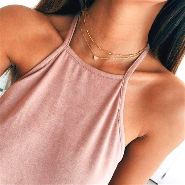 Bulk Jewelry Wholesale silver alloy copper peach heart multi-layer clavicle Necklace JDC-NE-F339 Wholesale factory from China YIWU China