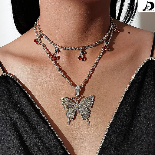 Bulk Jewelry Wholesale silver alloy diamond butterfly pendant set necklace JDC-NE-KunJ051 Wholesale factory from China YIWU China