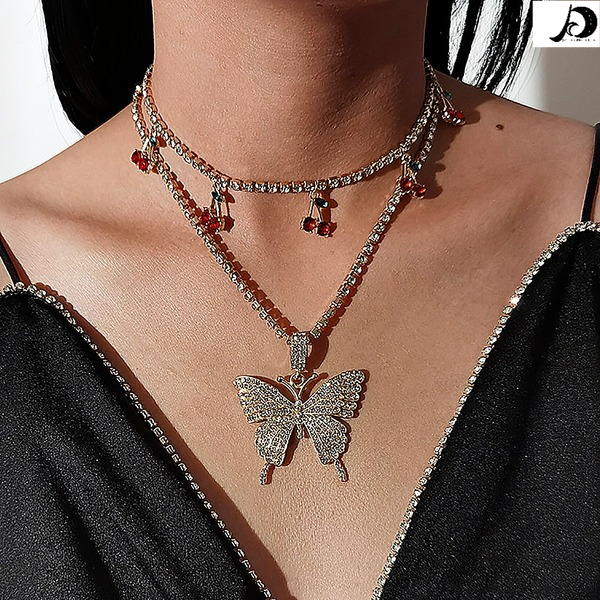 Bulk Jewelry Wholesale silver alloy diamond butterfly pendant set necklace JDC-NE-KunJ051 Wholesale factory from China YIWU China
