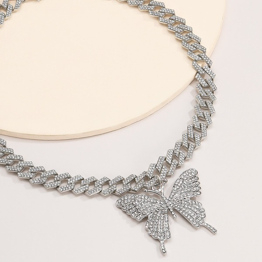 Bulk Jewelry Wholesale silver alloy diamond-encrusted diamond chain butterfly necklace JDC-NE-KunJ049 Wholesale factory from China YIWU China